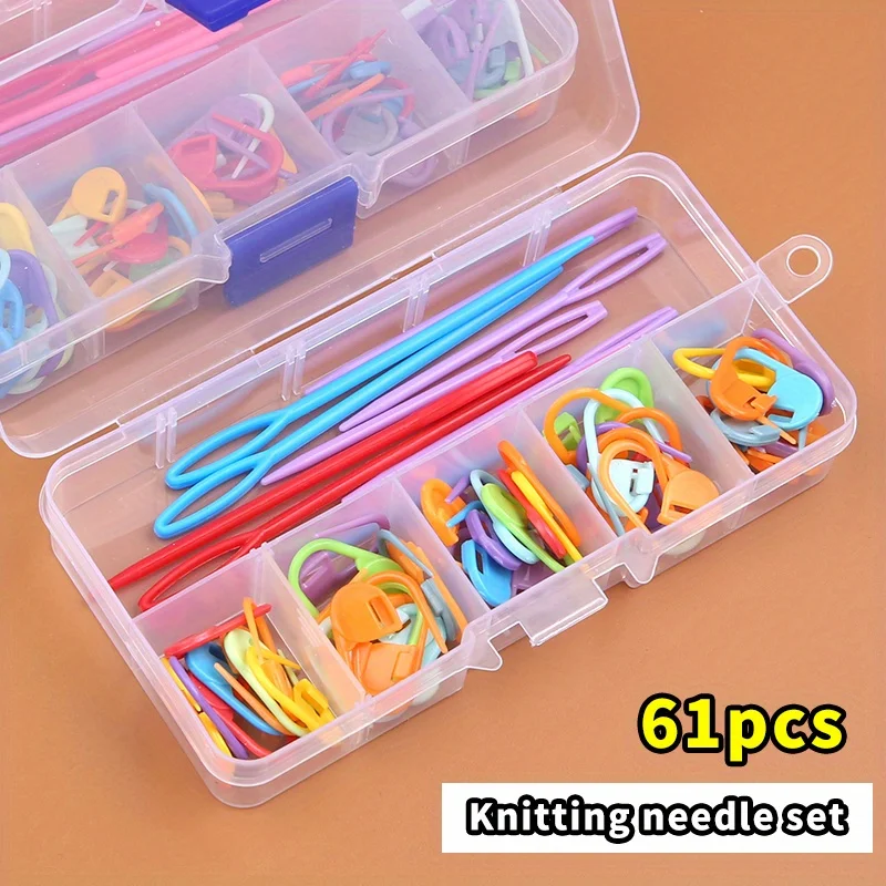 61pcs Multicolor Plastic Resin Small Clips Knitting Crochet Markers Locking Stitch Needle Clip Marking Rings DIY Sewing Tool