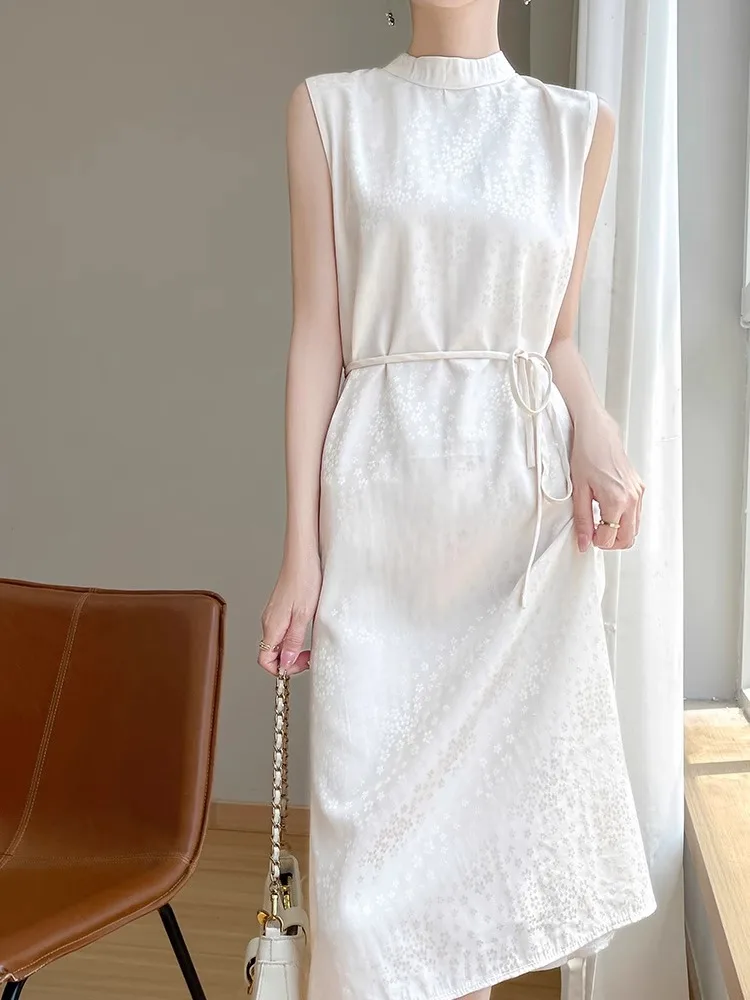 Verão novo sle feminino acetato de seda cetim drapeado neline dr scvel cintura alta a linha midi dr simples commute sle