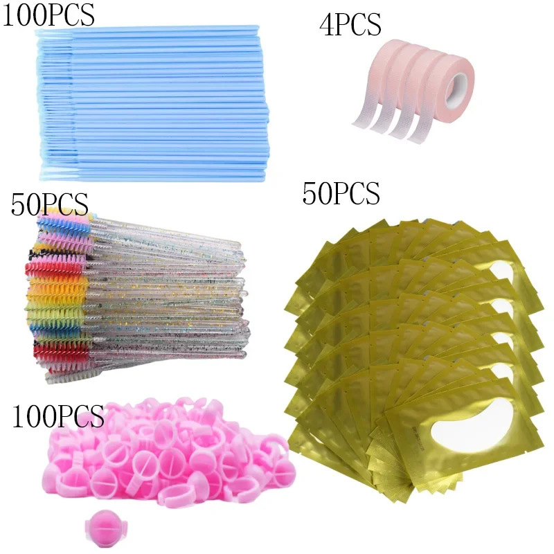 Ensemble de fournitures d'extension de cils, Micro brosse, bande, anneau de colle, tampon pour les yeux, applicateur de Mascara jetable, outil pour cils, vente en gros