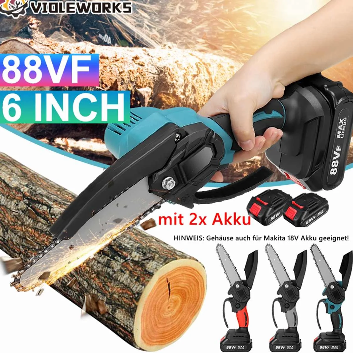 

2000W 6inch Electric Chainsaw Cordless Mini Pruning Saw Winter Portable Woodworking Pruning Saw Cutting Tool for Makita 18V