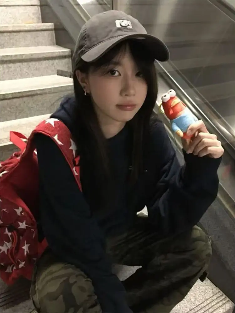 Nuova Felpa con Cappuccio Design Americano 2025, Abbigliamento Autunno Inverno da Donna, Stile Oversize Snellente, Foderata in Pile