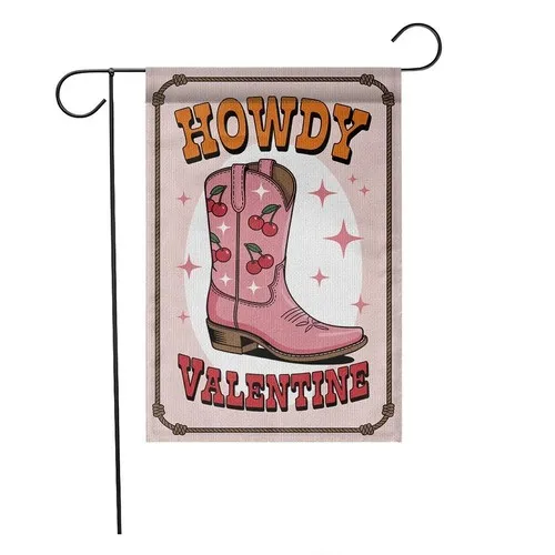 Howdy Valentine Garden Flag Pink Cowboy Boot Cherry Western Outdoor Yard Decor IIX WZZ yyi