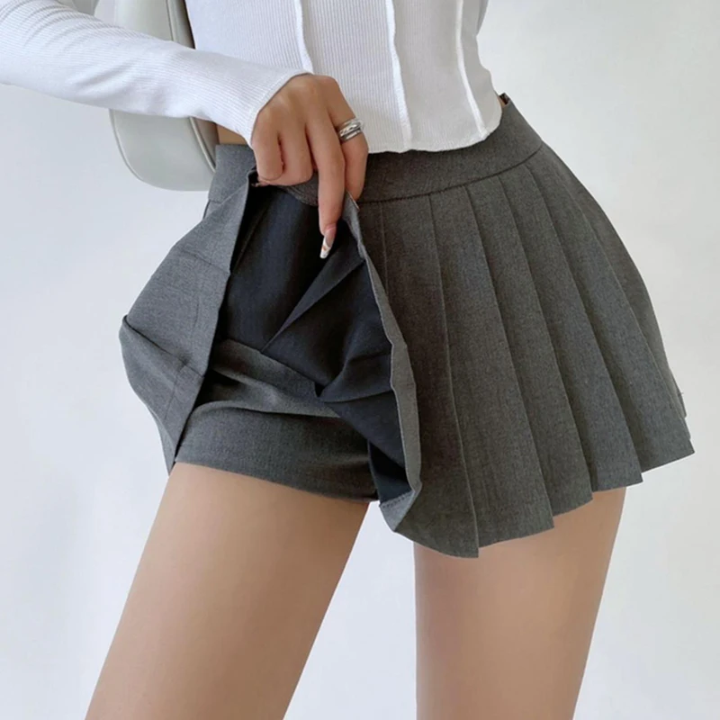 Gidyq Summer Women Pleated Skirts High Waist Vintage Sexy Mini Skirts Korean Tennis Student All Match Designed Dance Skirt New