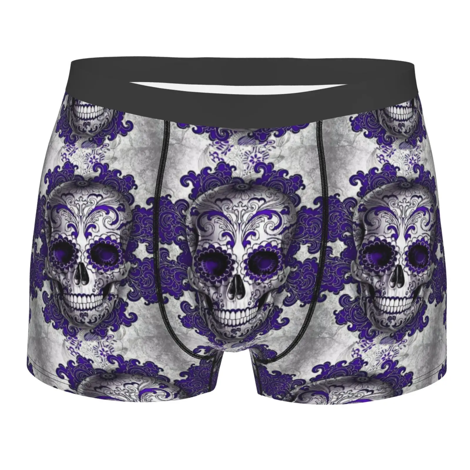 Purple Sugar Skull Gothic Print Men Underwear Boxers Men's Novelty Underpant Breathable Printed Male Underpants Man Boxer Briefs
