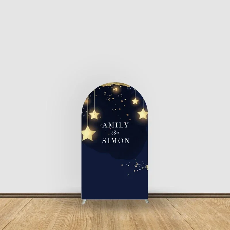 Cubierta de fondo de arco con tema estrellado y Luna, arte romántico, centro de mesa de boda, decoración de fondo de fotografía, impresión de tela elástica