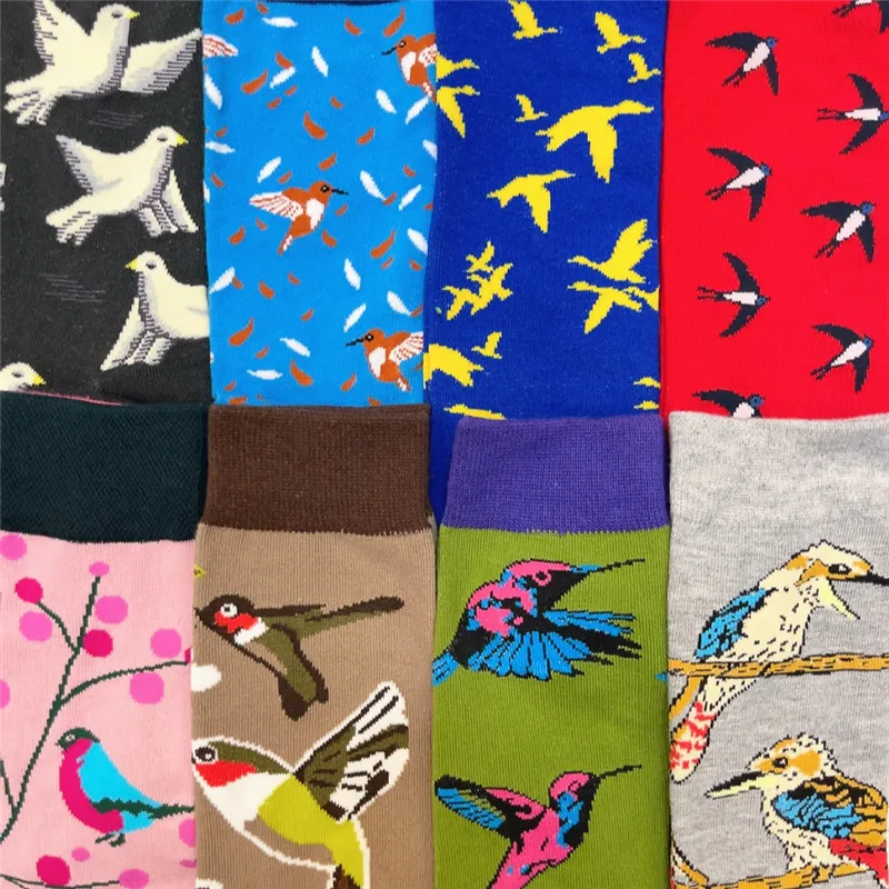 1Pair Adult Mid Calf Crew Cartoon Cottton Unisex Bird Pigeon Socks Peace Dove Hummingbird Swallow Birdie Magpie Sparrow Parrot