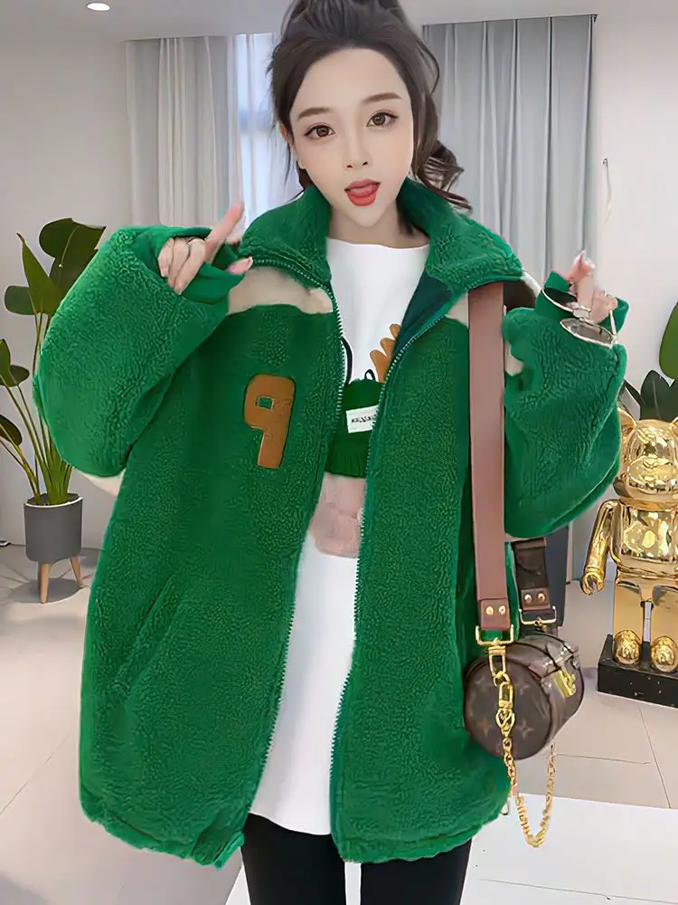 Lamb Wool Coat Women Fleece Sweatshirt Zipper Long Sleeve Jacket Warm Autumn Winter Jacket Loose Korean Fashion Streetwear New