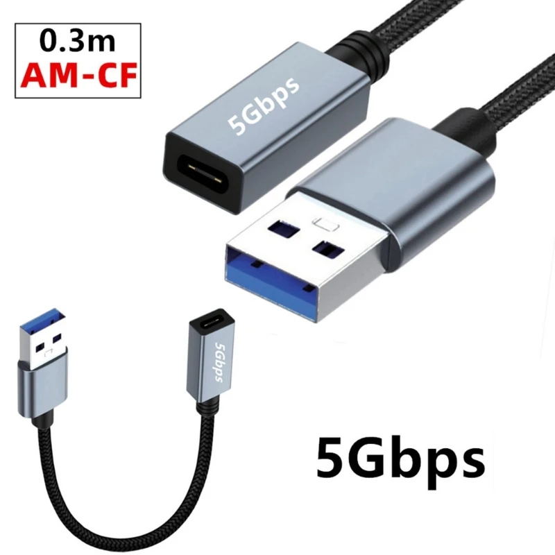 Double Side 5Gbps Fast Speed Data Transfer and Power Charging Cable USB Converter Cord USB to Type-C Adapter Cable