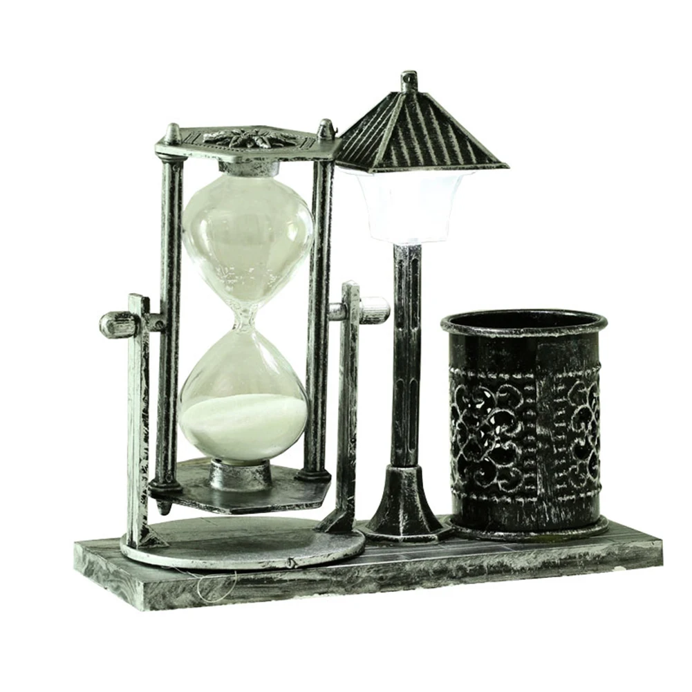 European Retro Pen Holder, Night Lamp, Sand Timer Decoração, Innovative Gift para Estudantes