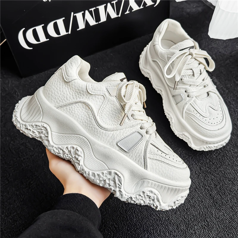 

New 2026 Fashion Designer Men's Lace Up Mix Thick Soled Platform Causal Shoes Flats Male Walking Sneakers Zapatos Hombre