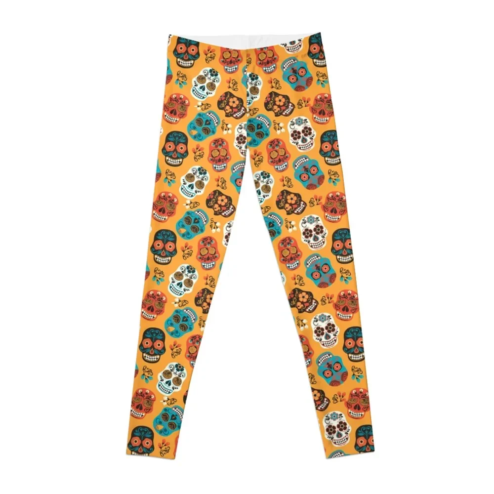 

Mexican Skulls Flowers pattern Dia de los muertos Leggings Women sportwear Golf wear Womens Leggings
