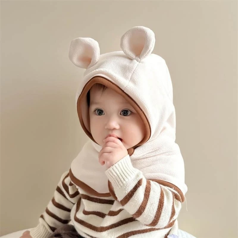 090B Baby Knit Hat Scarf with Lovely Ears Winter Autumn Kids Beanie Cap Baby Bonnet