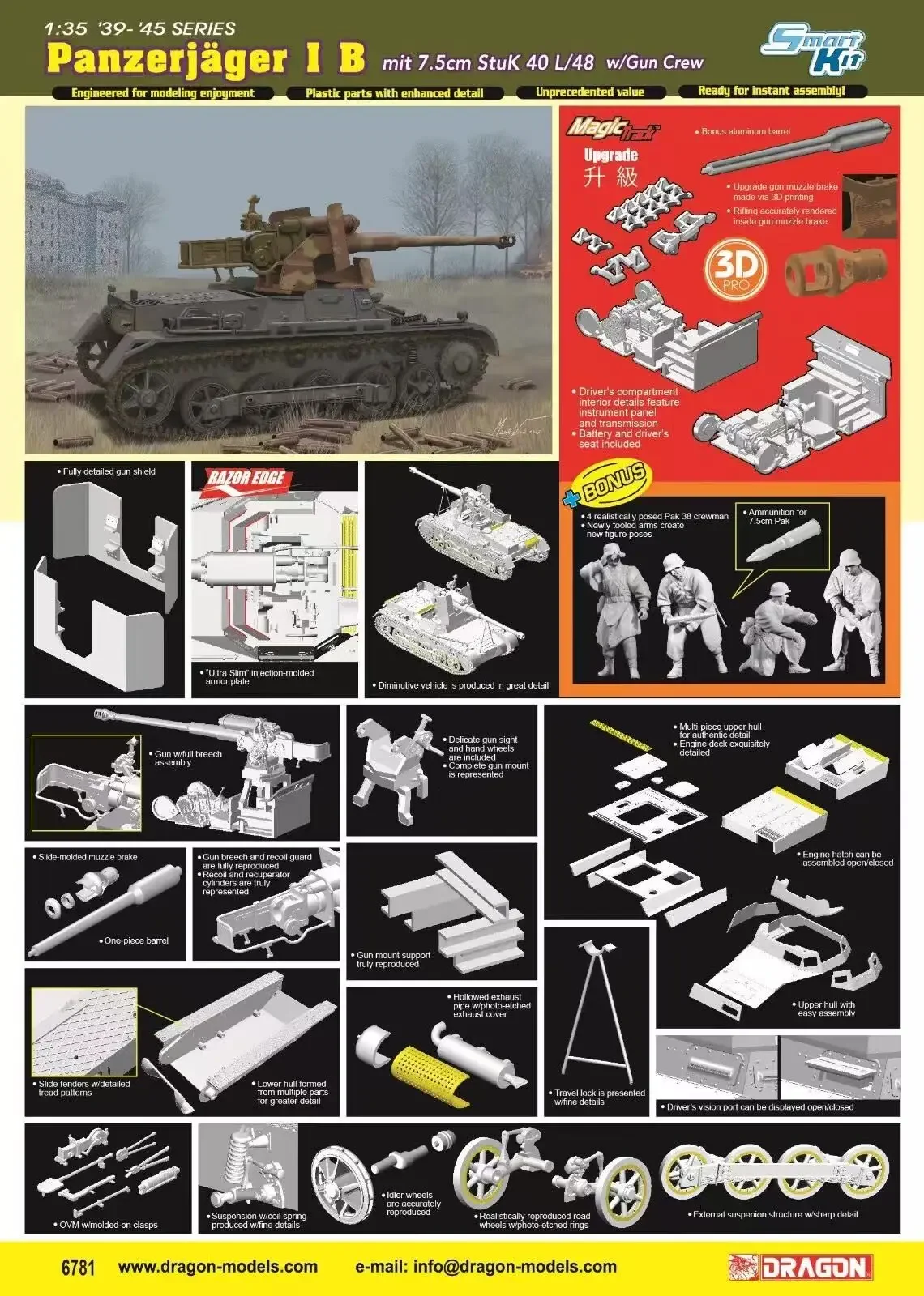 DRAGON 6781 1/35 in stock Panzerjager I B mit 7.5cm StuK 40 L/48 w/Gun Crew- Assembly plastics Scale model kit