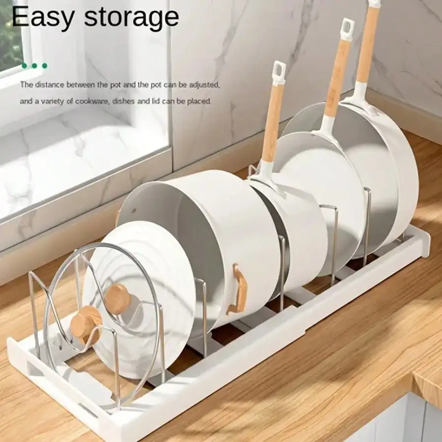 Adjustable Partition Storage Rack, Expandable Kitchen Cabinet Organizer, Durable Holder For Cookware, Lids And Baking Utensils 2