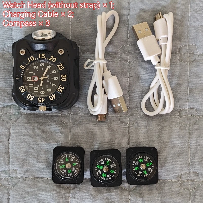 USB Charging Outdoor LED Wrist Light Strong Light Flashlight Wristwatch for Night Running Self-Defense Digital（No watch strap）
