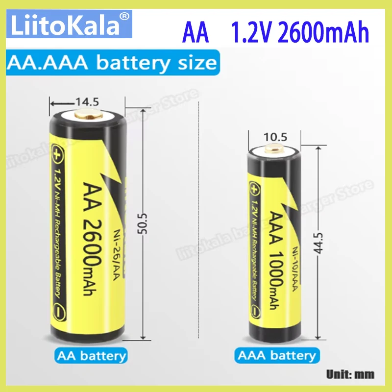 LiitoKala 1.2V AA 2600mAh Ni-MH Rechargeable Battery 1-16 Ni-26 For Temperature Gun