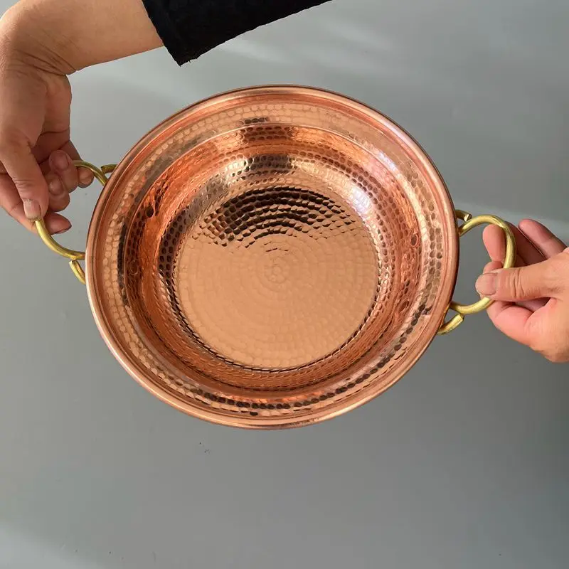 Double Handle Pure Copper Soup Pot Fruit Plate Handmade No Lid Multi Use Container Multi Use