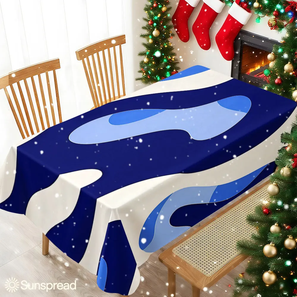 Blue Curved Camouflage Waterproof table cloth, splash-proof tablecloth, for party, Halloween, Christmas, dining, camping