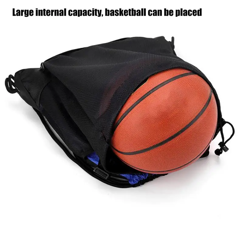 แบบพกพา Drawstring กระเป๋าเป้สะพายหลังบาสเกตบอลตาข่ายกระเป๋าฟุตบอลฟุตบอลวอลเลย์บอลลูกกระเป๋าสําหรับยิมกีฬากลางแจ้งการเดินทาง