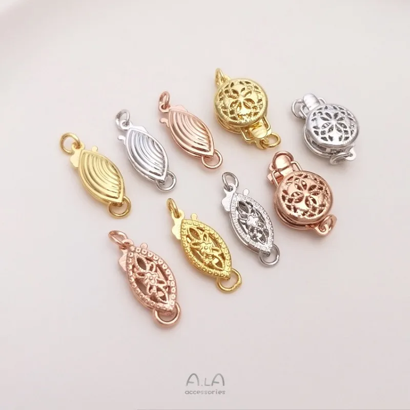 Vacuum-plated 18K Gold Horse Eye-shaped Pearl Fish Hook Buckle Mesh Flower Buckle Handmade DIY Necklace Jewelry Accessories