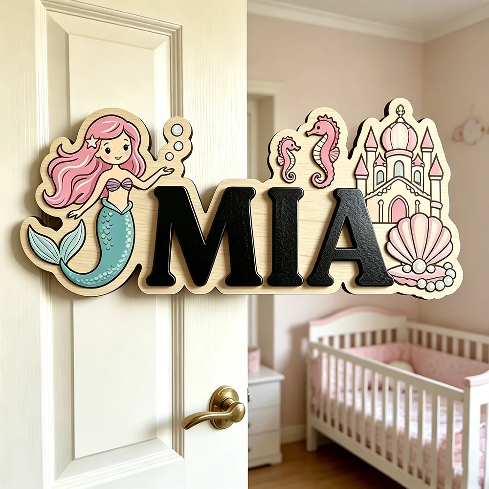 Whimsical Dragon & Crystal Cave Custom Name Plaque for The Dearest Baby, 3D Wooden Kids Door Sign with Fantasy Dragons & Runes,