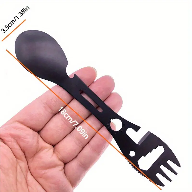 Talheres Multifuncionais Qixing 10 em 1 para Atividades ao Ar Livre, Colher, Garfo e Faca de Aço Inoxidável com Abridor de Garrafa, Ferramenta para Camping