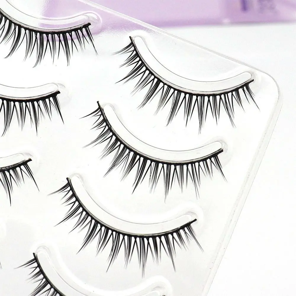 3D 5 Pairs Korean Japanese Spiky Fairy Lashes Anime Wispy Manga Lashes Faux Mink Lashes Natural Look False Eyelashes