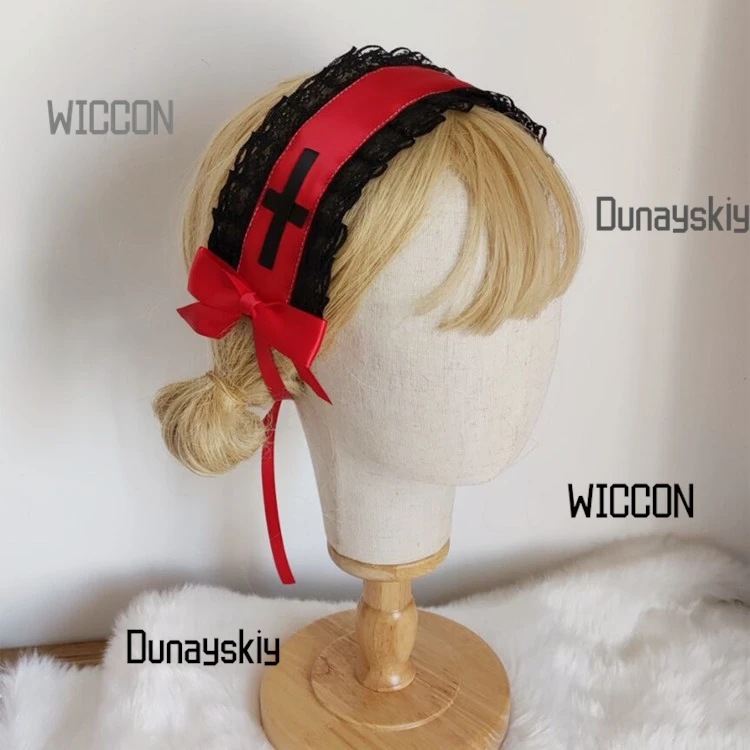 عصابة رأس لوليتا KC القوطية - قطعة شعر من الدانتيل للخادمة/الهالوين التنكرية/عيد الميلاد/أوكتوبرفيست/عيد الفصح