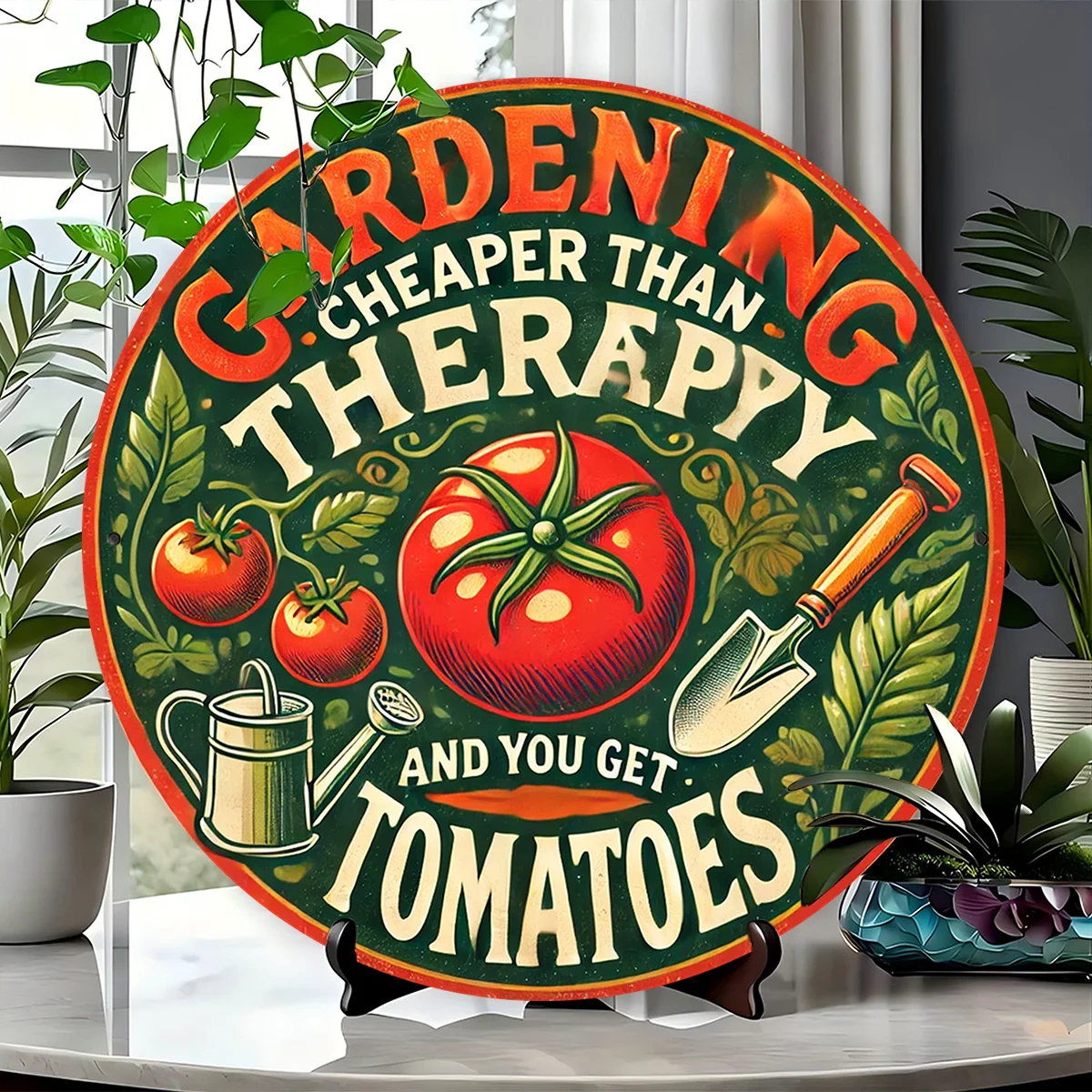 Letrero con cita de jardín de aluminio Vintage, "El jardinería es más barato que el asesoramiento y obtienes tomates", placa redonda para colgar en la pared, 1 ud.