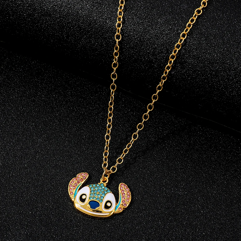 Disney Stitch Necklace for Women Sparkling Rhinestone Anime Cartoon Jewelry Unique Christmas Gift