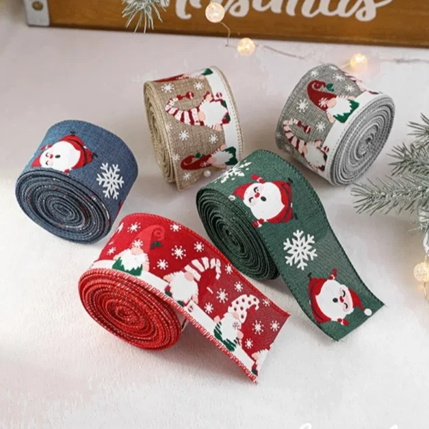 Xmas Bows Santa Claus Fabric Ribbon Wrapping Classic Christmas Ribbon Weaving Snowflake Spirit Christmas Tree Ribbon