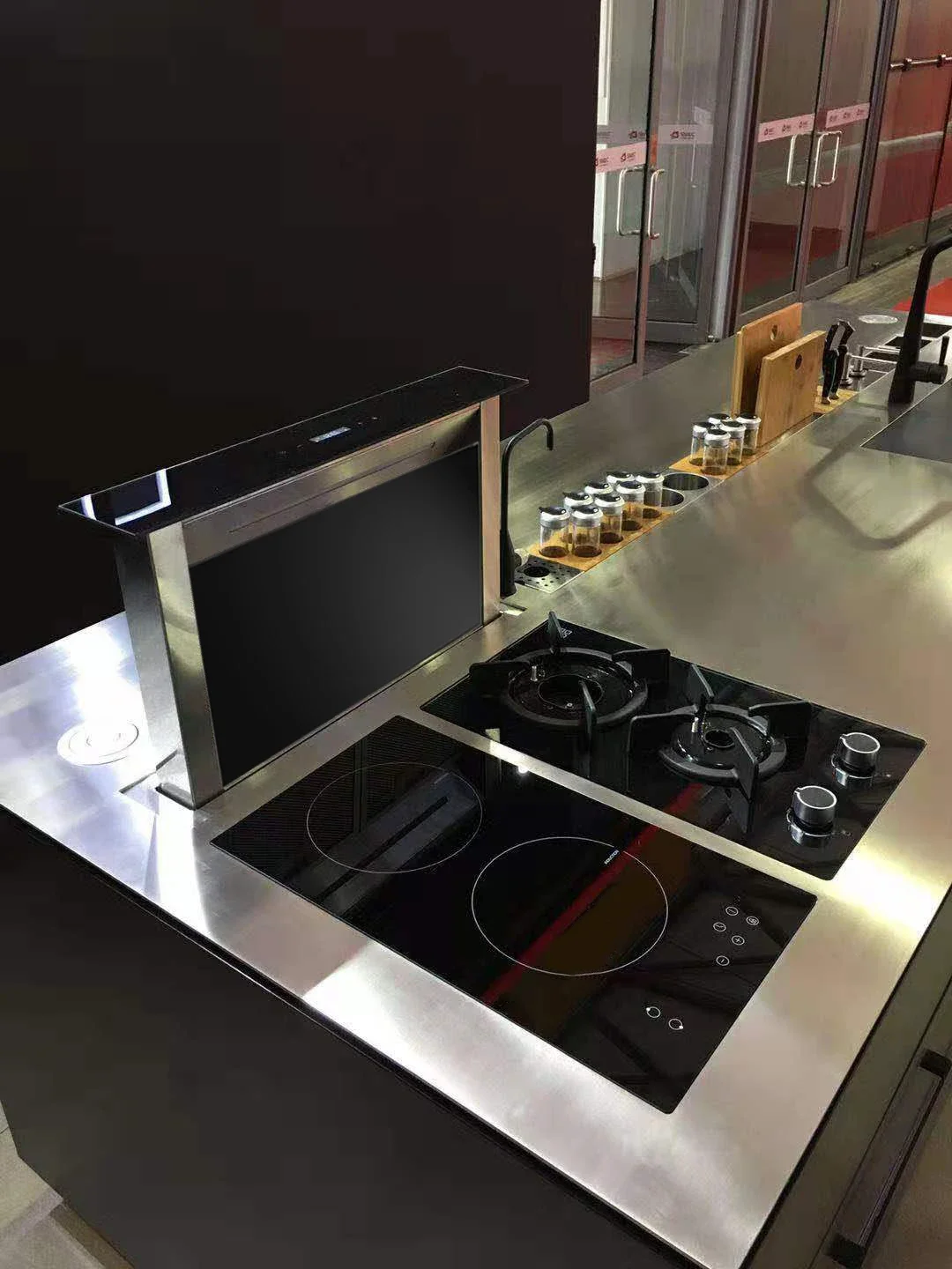 Stylish kitchen Downdraft range Hood with induction hob combination