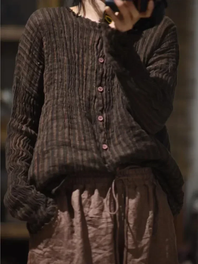 

Женская свободная блузка в полоску, винтажная рубашка для женщин, весенне-летние топы 2024