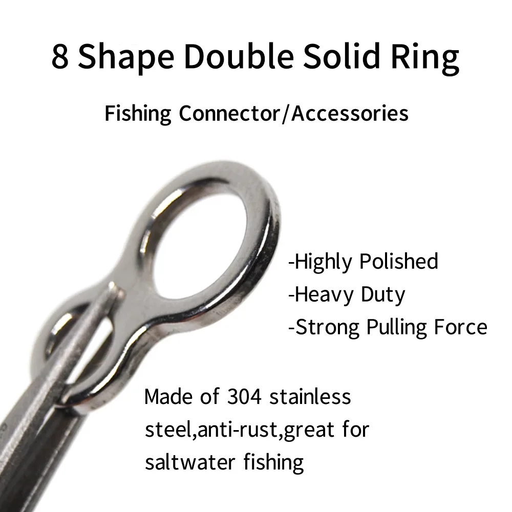 Elllv 100pcs 8 Shape Loops Polished Double Solid Ring Heavy Duty Fishing Accessory for Trolling Jigs Metal Lure S M L