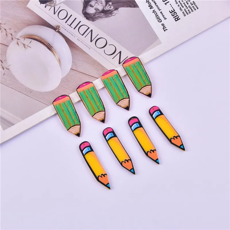 10pcs/pack School Pencil Stationery Acrylic Charms Pendant for Earring Necklace Jewelry Making Craft DIY