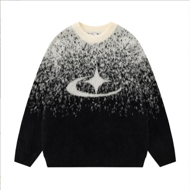 

2026 Autumn Winter New American Gradient Unisex Sweater Loose Fit Thermal Couple Crewneck