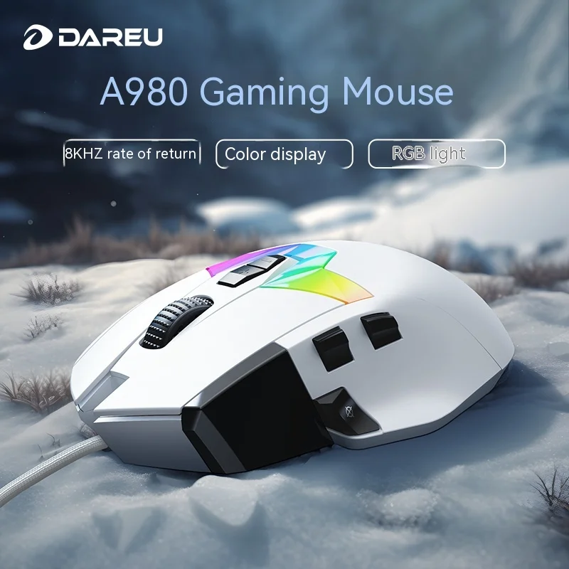 Daryou A980 E-sports Game 3395 Wired Rgb Mouse Color Display High Return Rate Macro Notebook Desktop Tablet Student Office