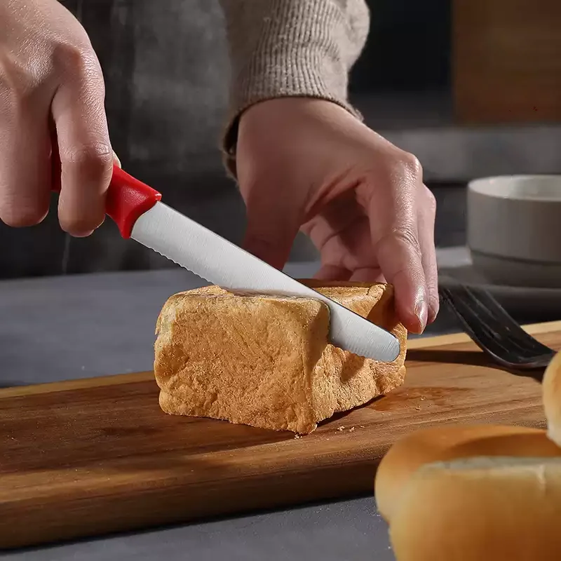 Gezahntes Steakmesser, Edelstahl-Steakmesser mit spitzem Schwanz-Kunststoffgriff, multifunktionales Brot-Dessertmesser für die Küche – Detail 4