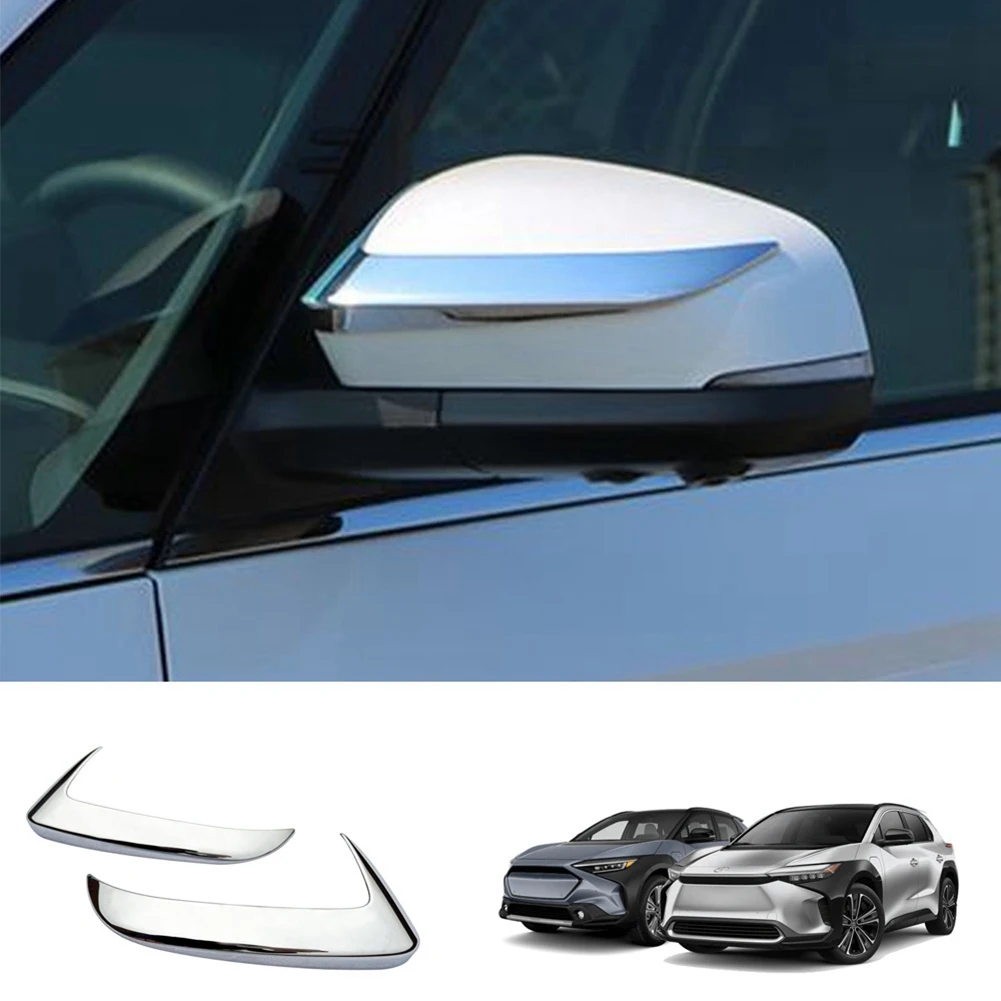 1Pair ABS Chrome Side Rearview Mirror Strip Cover Trims Sticker for Toyota BZ4X Subaru Solterra