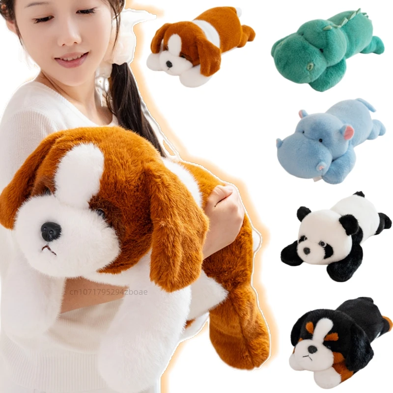 30/40/50cm Kawaii Lying Animal Plush Doll Pillow Panda Dinosaur Hippo Dog Plush Toy Home Decor Appease Gift For Children