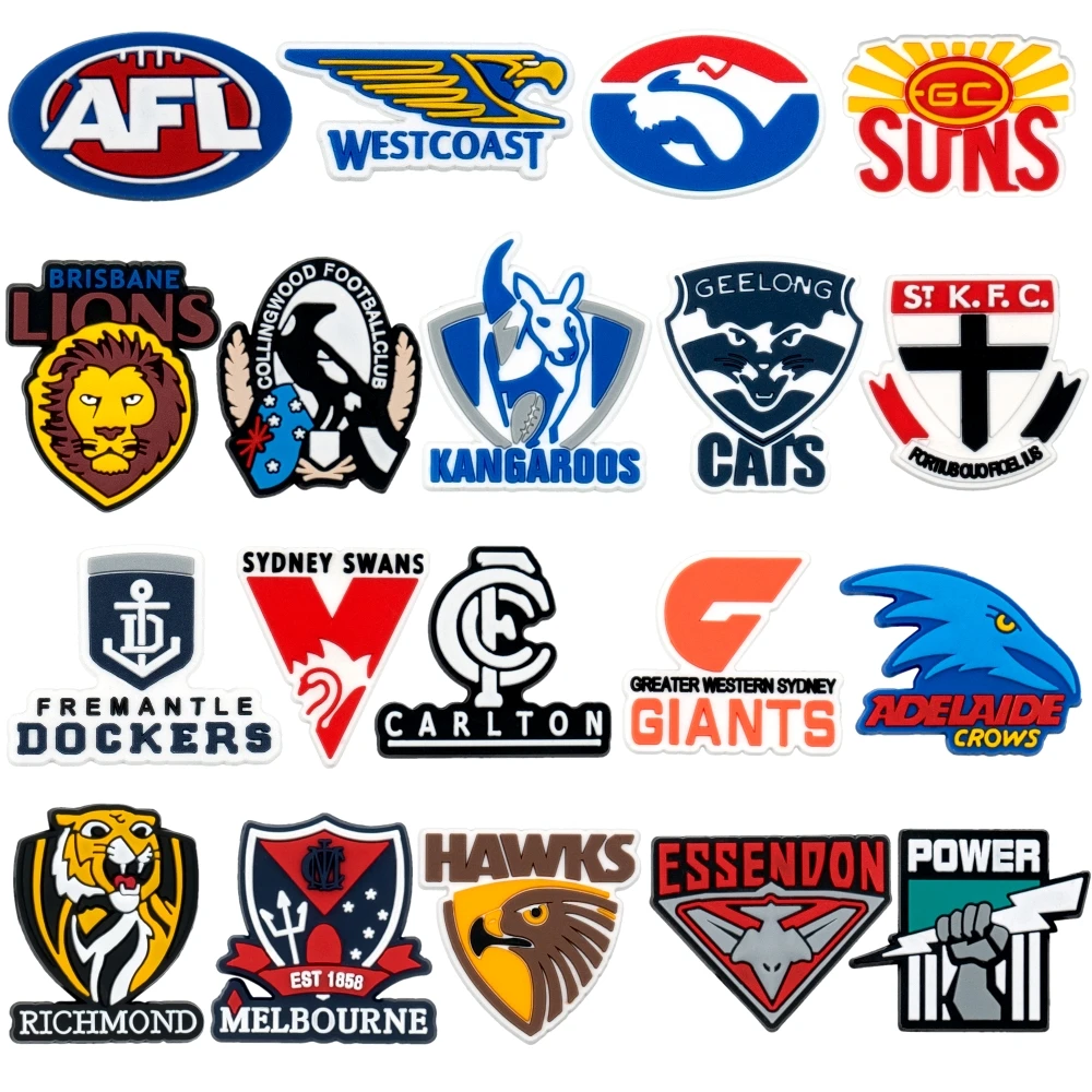 Hot Selling 1PCS AFL Teams  Australia Shoe Charm For Garden Slipper Accessories Wristband DIY Decor Button Phone Case Buckle