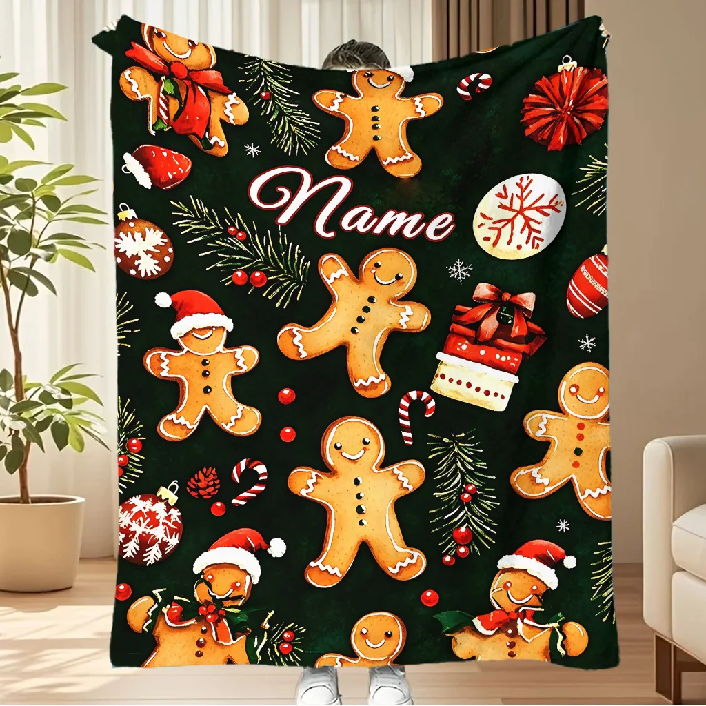 Merry Christmas Blanket Christmas Tree Gingerbread Man Red Flannel Blanket for New Year Christmas Gift for Family Nana Mon Dad