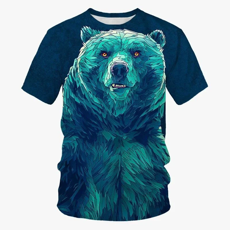 Cool Art Bear Design T-shirt Men\'s Clothing Short Sleeves O-neck T Shirts 3D Print Street Harajuku Trend Fashion Animal Tees Top