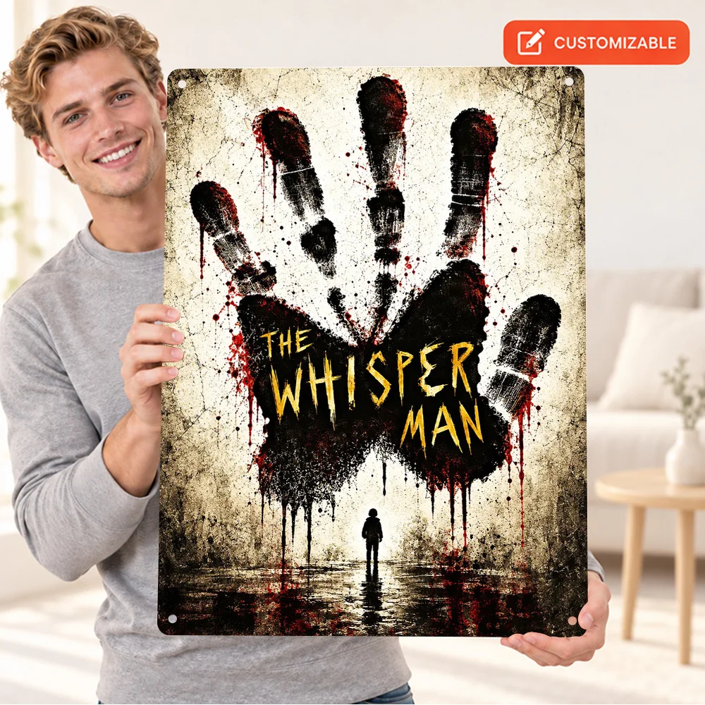 The Whisper Man Printed Poster Personalized Aluminum Metal Sign Black Handprint Red Marks Illustration Wall Art For Media Room