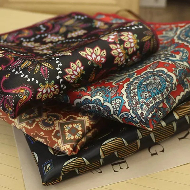 23cm Mens Brown Pocket Square Floral Plaid Printed Handkerchief Luxury Fashion Tie Suit Accessories Wedding Party Groom Hanky