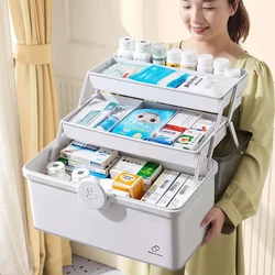 Emergency Medicine Box 3-layer Large-Capacity Portable Household Care Cold Medicines Classification Storage Healthy With Handle