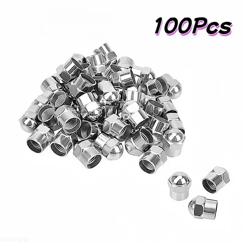 100 Peças de Tampas de Válvula de Pneu para Carro, Plástico Universal, Herméticas, Acessórios para Pneus, Tampas de Pressão de Ar Cromadas