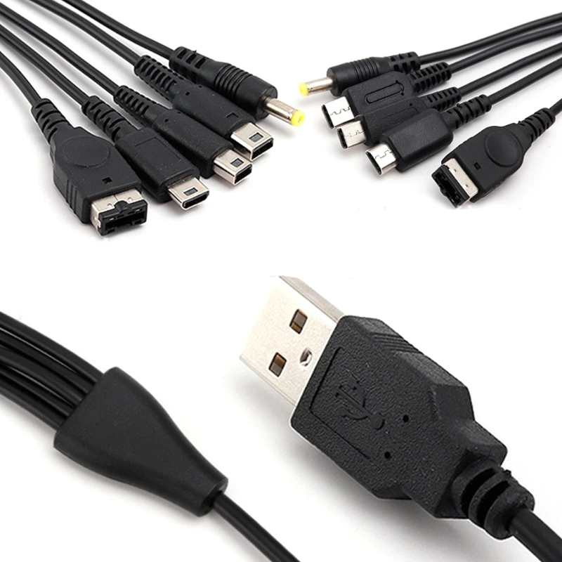 GR USB Charging Wire Line Cord 5-in-1 Universal Charger for NDSL/WiiU/New 3DS XL 2DS DsiXL for NDS/GBASP/PSP1000