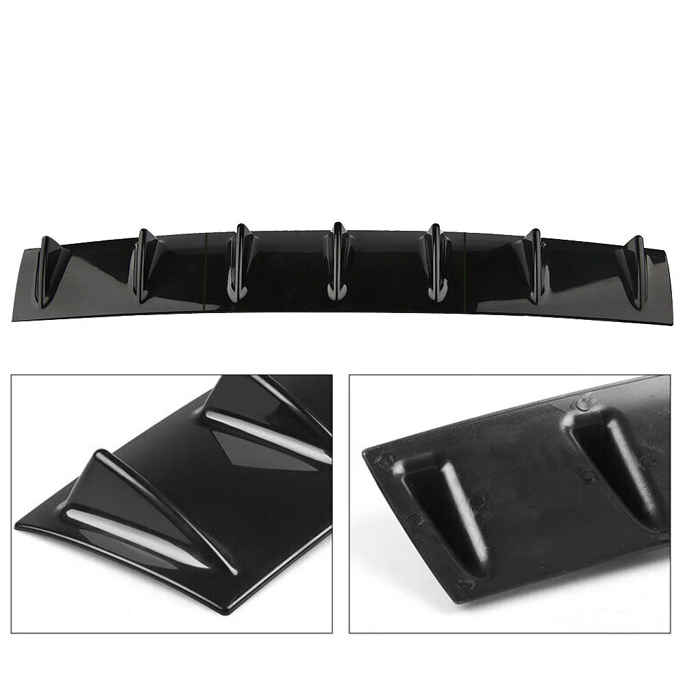 3pcs Universal Rear Bumper Spoiler Diffuser Gloss Black 7 Wing Shark Fin Style Lower Body Lip