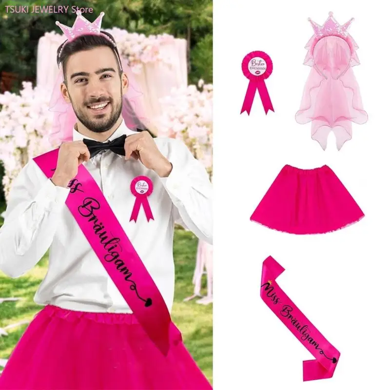 62KE 4 szt. Stroje na wieczór kawalerski kostium wieczorowy kawalerski akcesoria ślubne artykuły do ​​dekoracji na wieczór dla